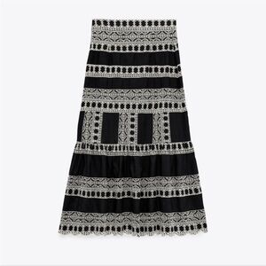 Zara embroidered midi skirt